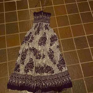 Purple dress, scrunch top stretches and bottom is flowy.